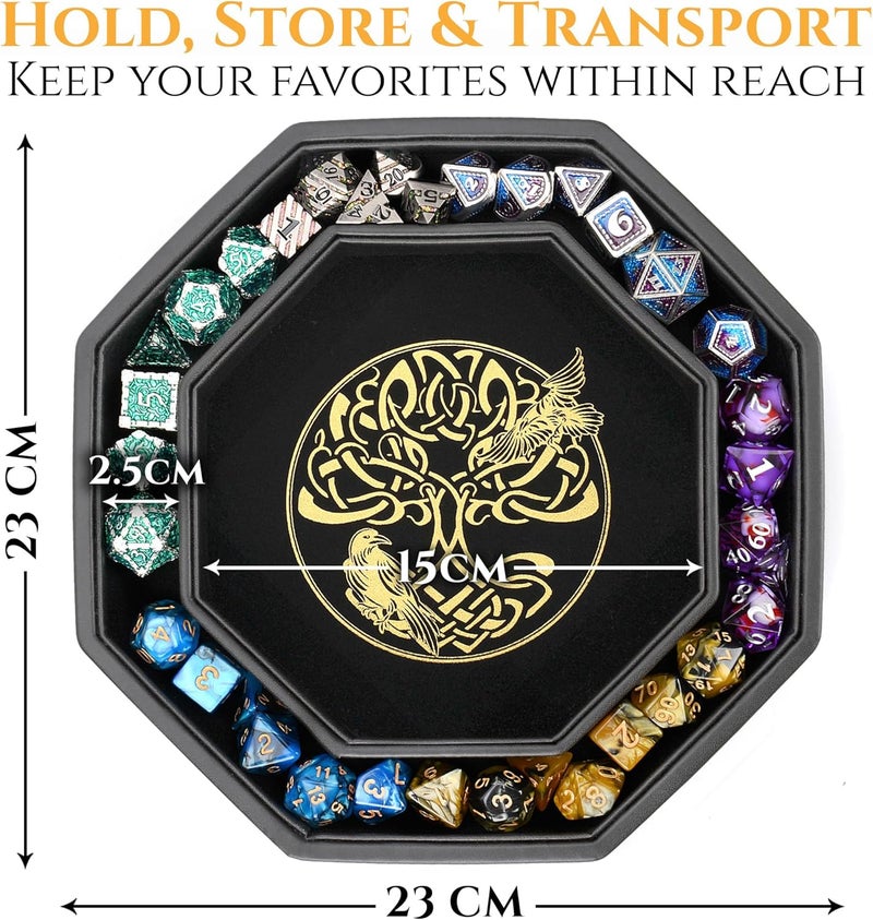 Soar Forge DND Dice Tray - Premium 9 Inch Tray for Dungeons and Dragons: Exquisitely Detailed Gold World Tree & Wolf Raven Design - Perfect Rolling & Box Storage to Protect Your Dice for D&D and RPG - Image 3